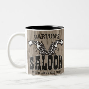 Personalisierter NAME Wilde Westen Revolver Saloon Zweifarbige Tasse