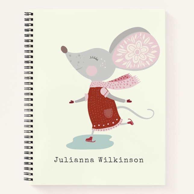 Personalisierter Name Winter Ice Skater Mouse Holi Notizbuch (Vorderseite)