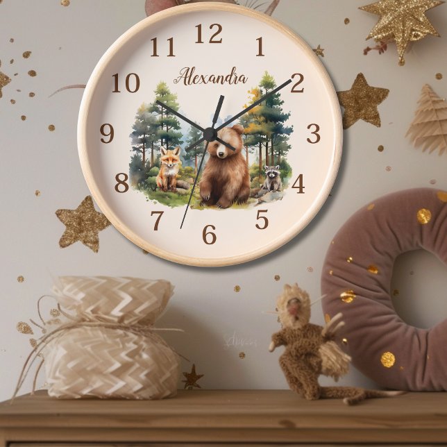 Personalisierter Name Woodland Animals Uhr (Von Creator hochgeladen)