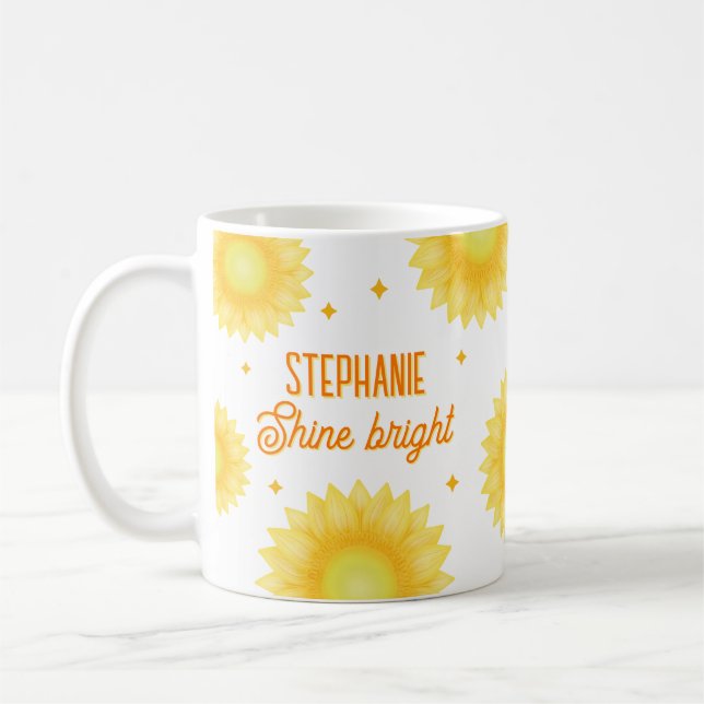 Personalisierter Name Zitat Sonnenblumen Motiviere Kaffeetasse (Links)