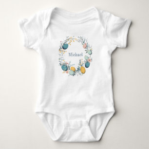 Personalisierter Namens-Blumen-Eier-Kranz Ostern Baby Strampler