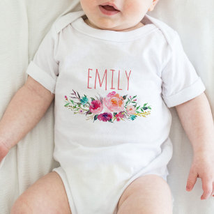 Personalisierter Namensbaby-MädchenWatercolor Baby Strampler