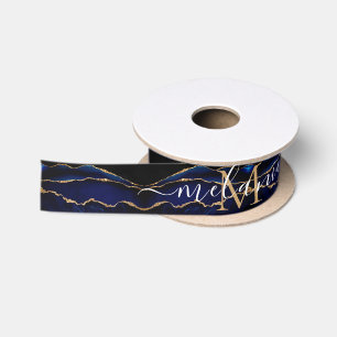 Personalisierter Namensbuchstabe Blau Gold Glitter Satinband