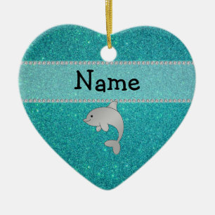 Personalisierter Namensdelphintürkis-Glitter Keramikornament