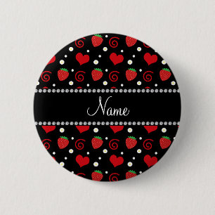 Personalisierter NamenserdbeerBlumen-Wirbel Button