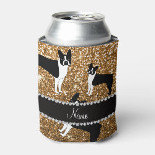 Personalisierter NamensgoldGlitter-Boston-Terrier Dosenkühler