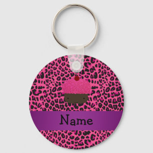 Personalisierter Namenskuchenrosa-Leoparddruck Schlüsselanhänger