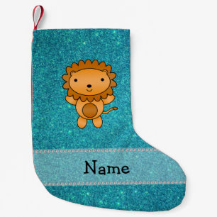 Personalisierter Namenslöwetürkis-Glitter Kleiner Weihnachtsstrumpf