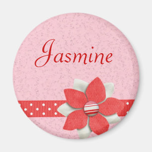 Personalisierter Namensmagnet - rotes Band und Magnet