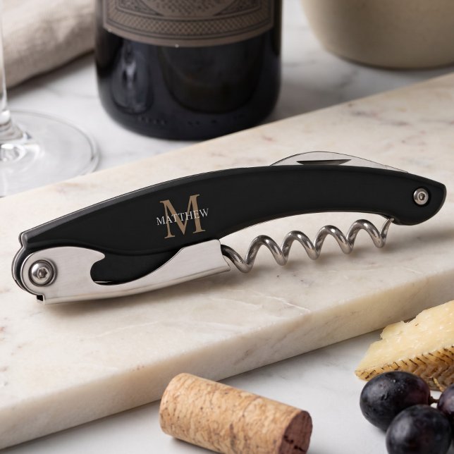 Personalisierter Namensmonogramm Schwarz Kellnermesser (Von Creator hochgeladen)