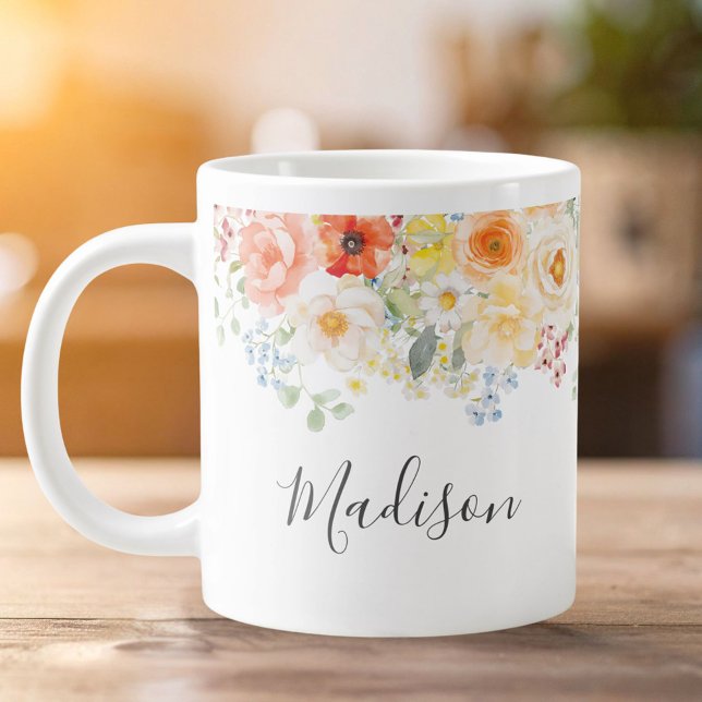 Personalisierter Namensmonogramm-Wasserfarbe Sonni Jumbo-Tasse (Von Creator hochgeladen)