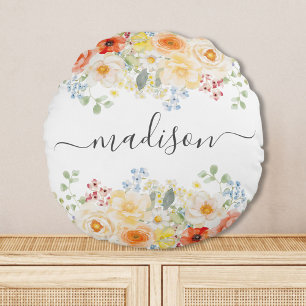Personalisierter Namensmonogramm-Wasserfarbe Sonni Rundes Kissen