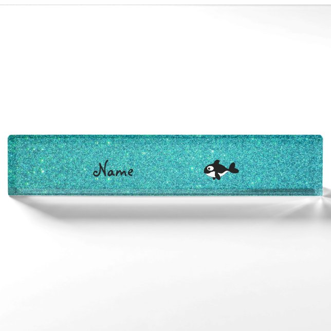 Personalisierter Namensmörderwal-Türkis-Glitter Namensplakette (Vorderseite)