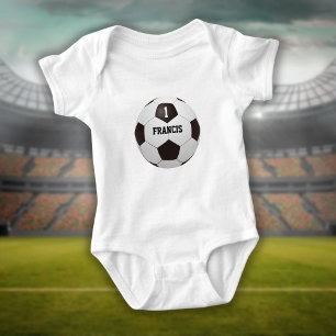 Personalisierter Namensnummer-Fußball Baby Strampler