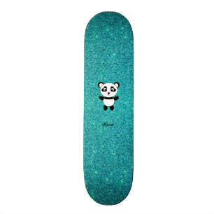 Personalisierter Namenspandatürkis-Glitter Skateboard