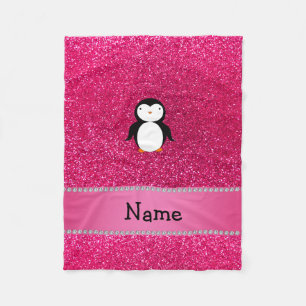 Personalisierter Namenspenguinrosa-Glitter Fleecedecke