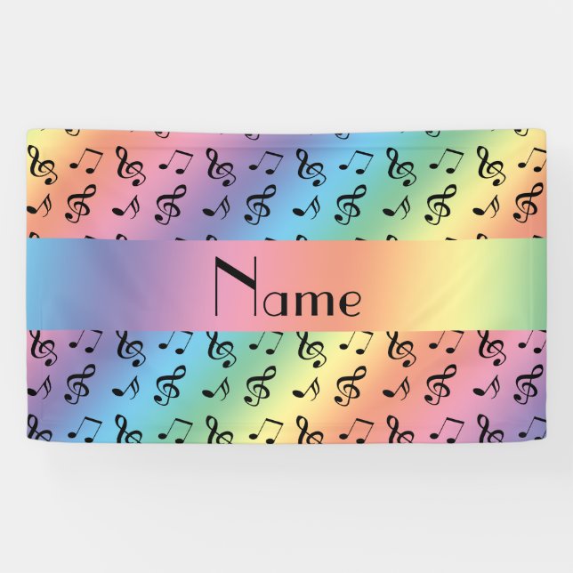 Personalisierter Namensregenbogen-Musiknoten Banner (Horizontal)