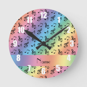 Personalisierter Namensregenbogen-Musiknoten Runde Wanduhr