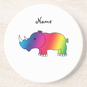 Personalisierter Namensregenbogen Rhino Sandstein Untersetzer