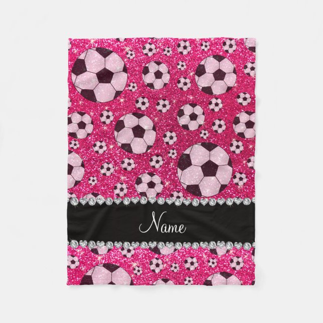 Personalisierter NamensRosenrosa-Glitterfußball Fleecedecke (Vorderseite)
