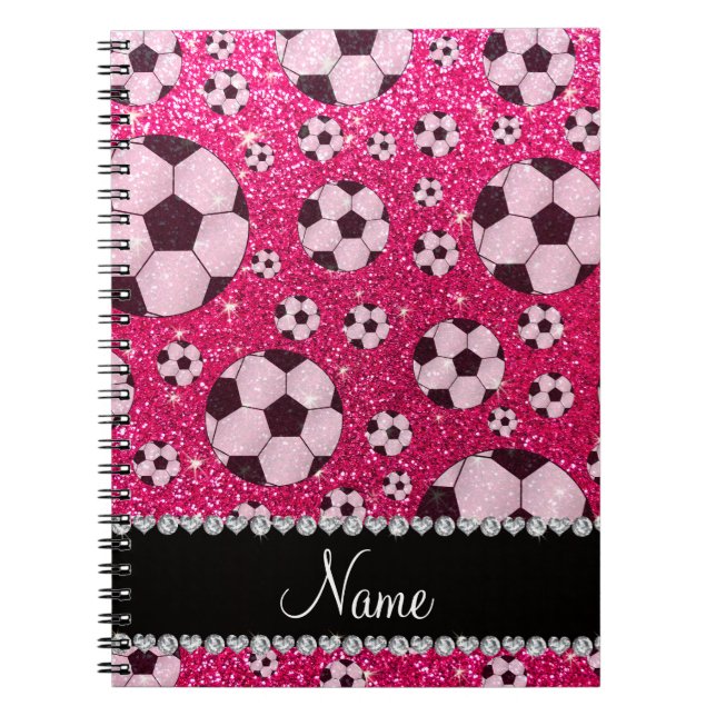 Personalisierter NamensRosenrosa-Glitterfußball Notizblock (Vorderseite)