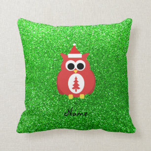 Personalisierter Namenssankt-Eulengrün-Glitter Kissen