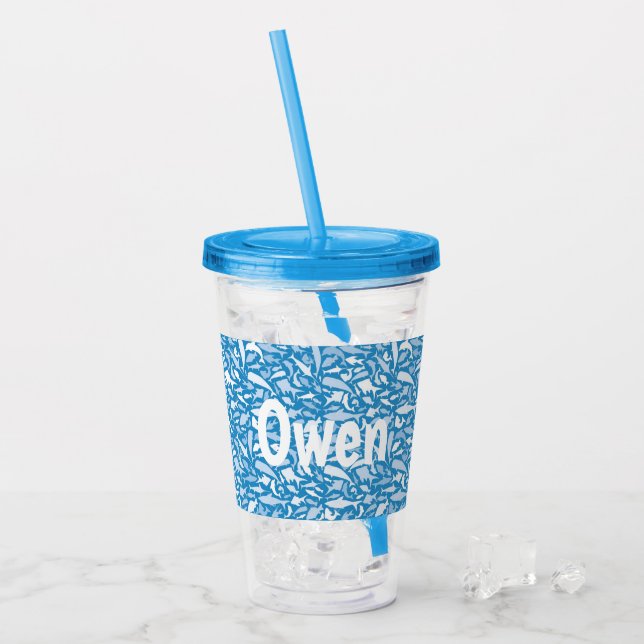 personalisierter Namenstrommelfischhaifisch Acryltrinkbecher (Vorderseite Ice)