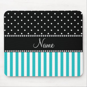 Personalisierter Namenstürkis stripes schwarze Mousepad
