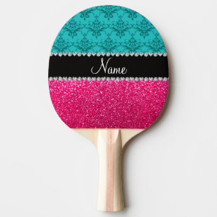 Personalisierter Namenstürkisdamast-Rosa-Glitter Tischtennis Schläger