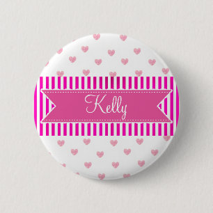 Personalisierter Namensumbau-Knopf, rosa Herzen Button