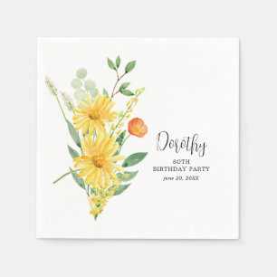 Personalisierter Napkins 80. Geburtstag Gelbe Blüt Serviette