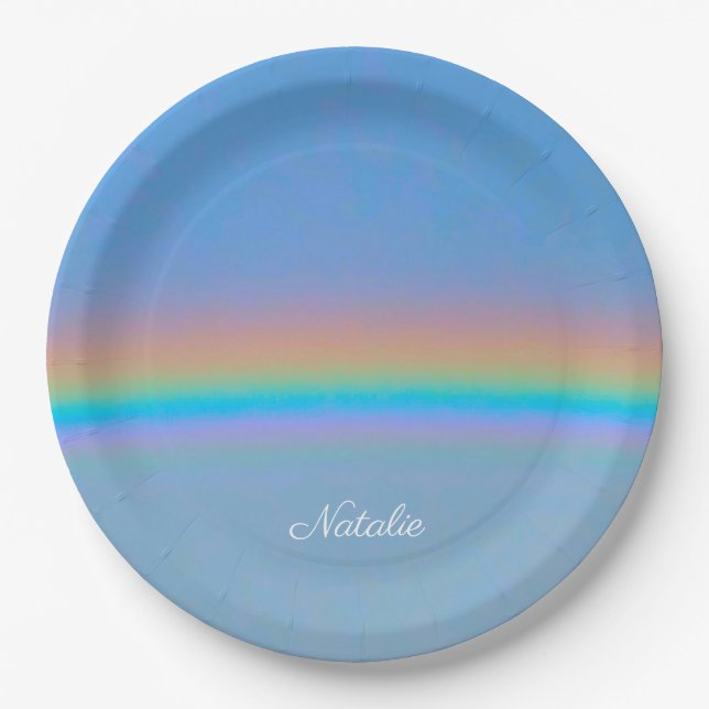 Personalisierter natürlicher Regenbogen Pappteller (Vorderseite)