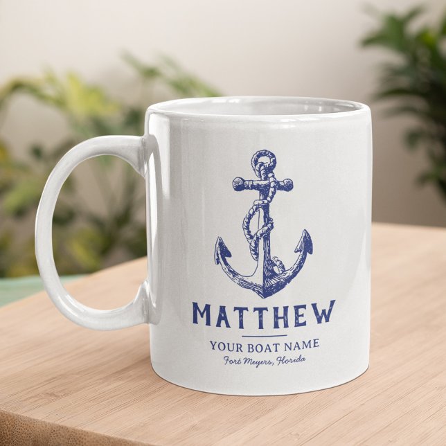 Personalisierter nautischer Anker-Boot-Name-Becher Kaffeetasse (Von Creator hochgeladen)