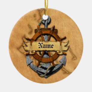 Personalisierter nautischer Anker und Steuer Keramikornament