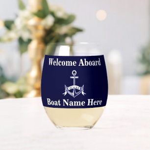 Personalisierter nautischer Bootsname Anker Navy B Weinglas Ohne Stiel