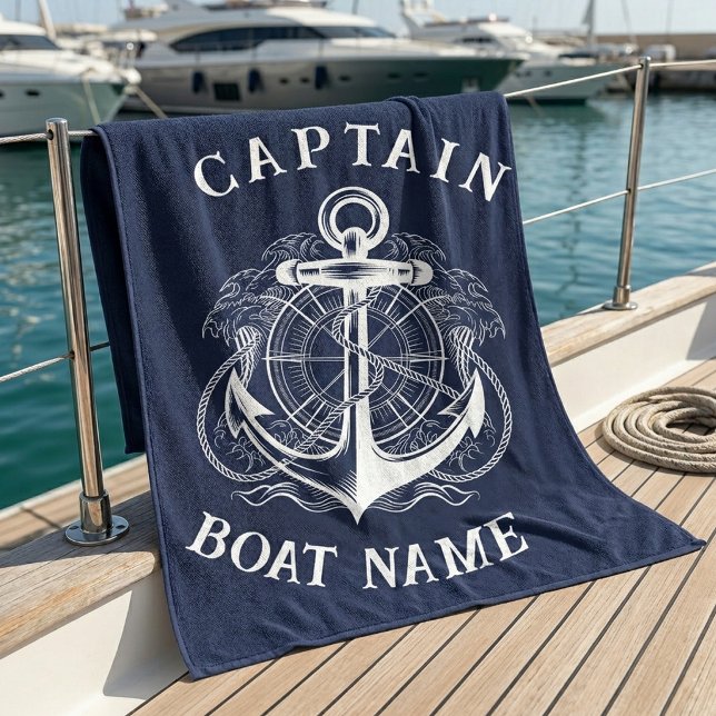 Personalisierter nautischer Kapitän Boot Name Anke Strandtuch (Von Creator hochgeladen)