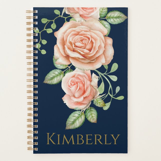Personalisierter Navy Blue Gold Blush Blues Planer (Vorderseite)