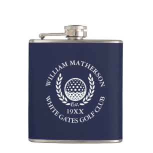 Personalisierter Navy Blue Golf Club Name Flachmann