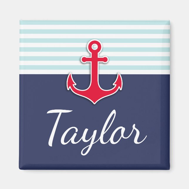 Personalisierter Navy Blue Nautic Design Text Magnet (Vorne)