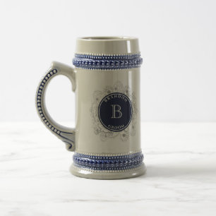 Personalisierter Navy-Monogramm-Geschenkstein für Bierglas