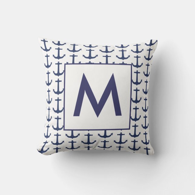 Personalisierter Navy-Nautical-Anker Kissen (Vorderseite)