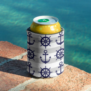 Personalisierter Navyblauer Anker-Schiffsrad-Nauti Dosenkühler