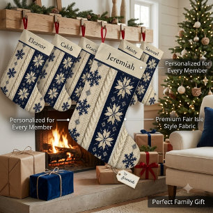 Personalisierter navyblauer Fair-Isle-Weihnachtsst Kleiner Weihnachtsstrumpf