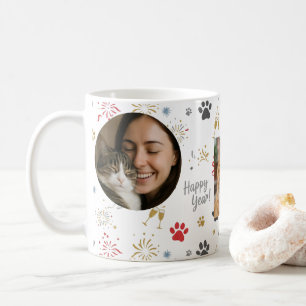Personalisierter Neujahrs-Fußabdruck mit drei Foto Kaffeetasse