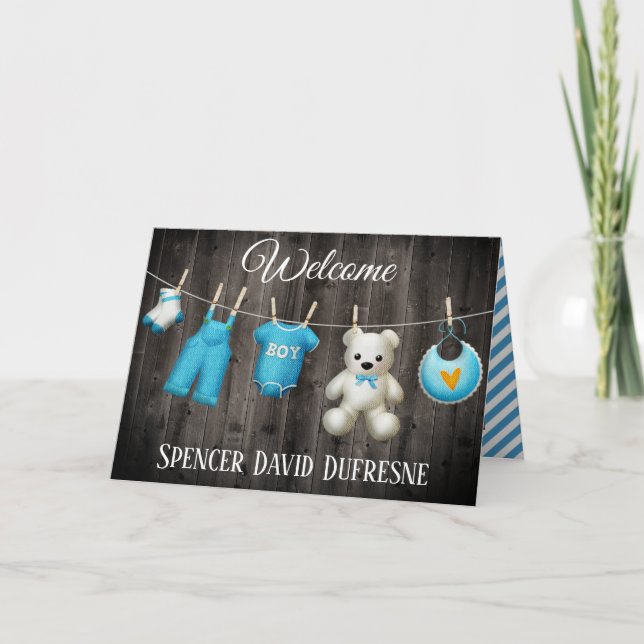 Personalisierter New Baby Boy Karte (Vorderseite)