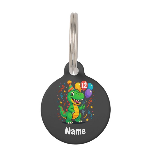Personalisierter Niedliche Geburtstag Dino Kids Haustiermarke (Vorderseite)