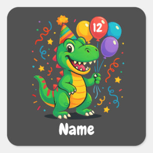 Personalisierter Niedliche Geburtstag Dino Kids Quadratischer Aufkleber