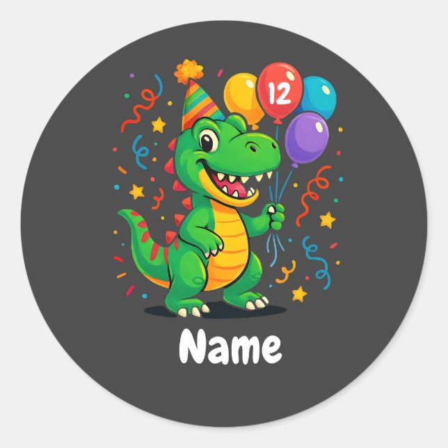 Personalisierter Niedliche Geburtstag Dino Kids Runder Aufkleber (Vorderseite)