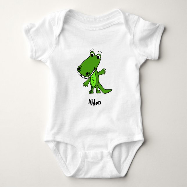 Personalisierter niedlicher AlligatorCartoon Baby Strampler (Vorderseite)