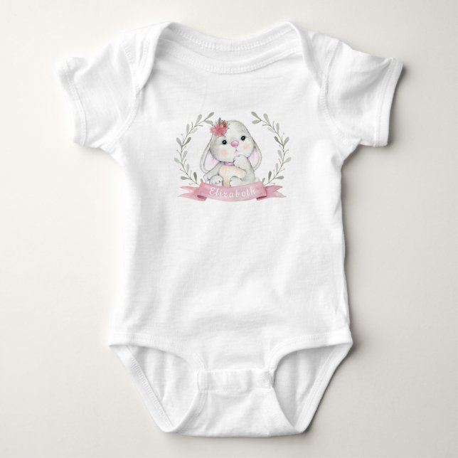 Personalisierter Niedlicher Badeanzug Bunny Baby B Baby Strampler (Vorderseite)